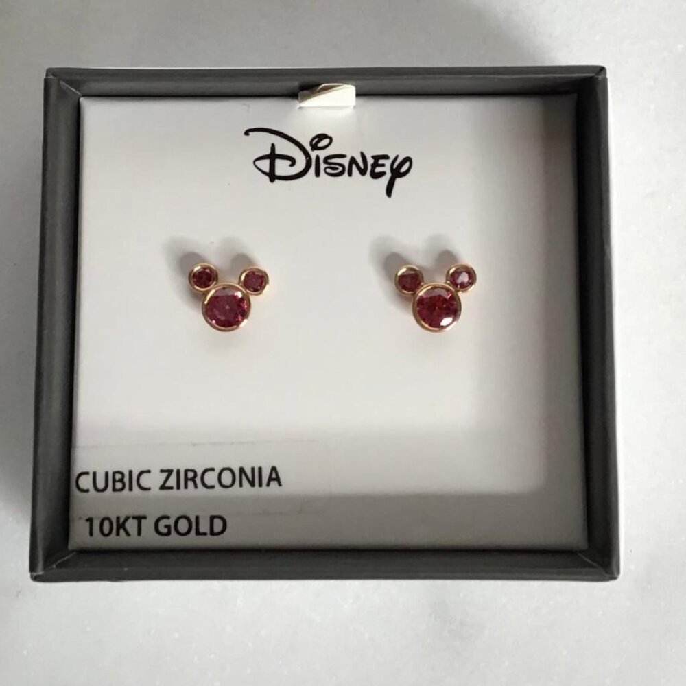 Disney‎ Mickey Mouse 10kt Gold Red Cubic Zirconia July Birthstone Stud Earrings